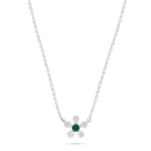 Sterling Silver 925 Necklace Rhodium Plated Embedded With Emerald Zircon And White Zircon