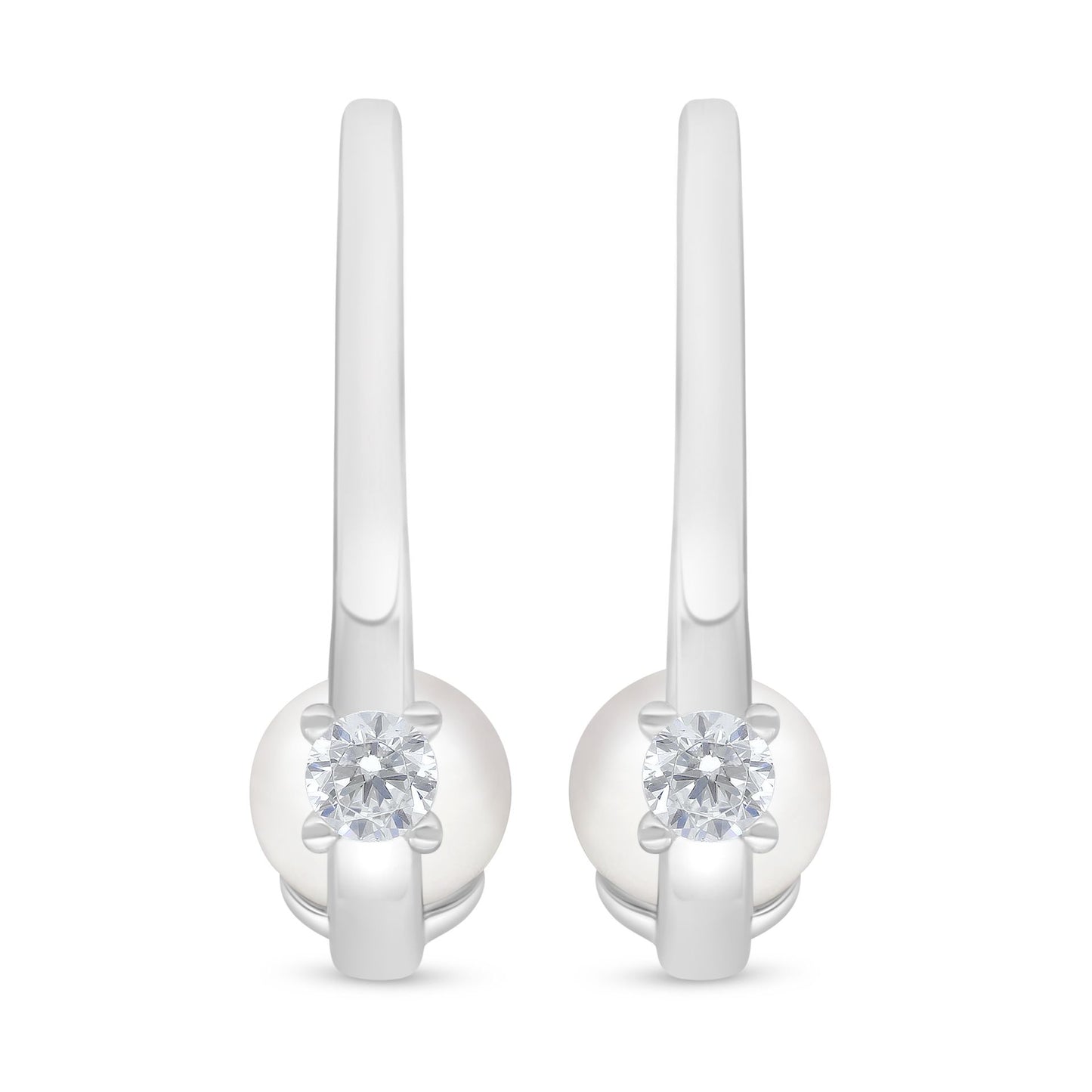 Sterling Silver 925 Earring Rhodium Plated Embedded With Natural White Pearl And White Zircon