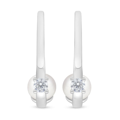 Sterling Silver 925 Earring Rhodium Plated Embedded With Natural White Pearl And White Zircon