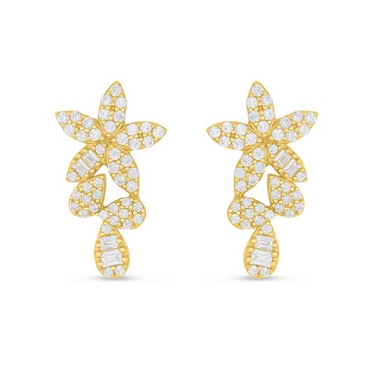 Sterling Silver 925 Earring Golden Plated Embedded With White Zircon
