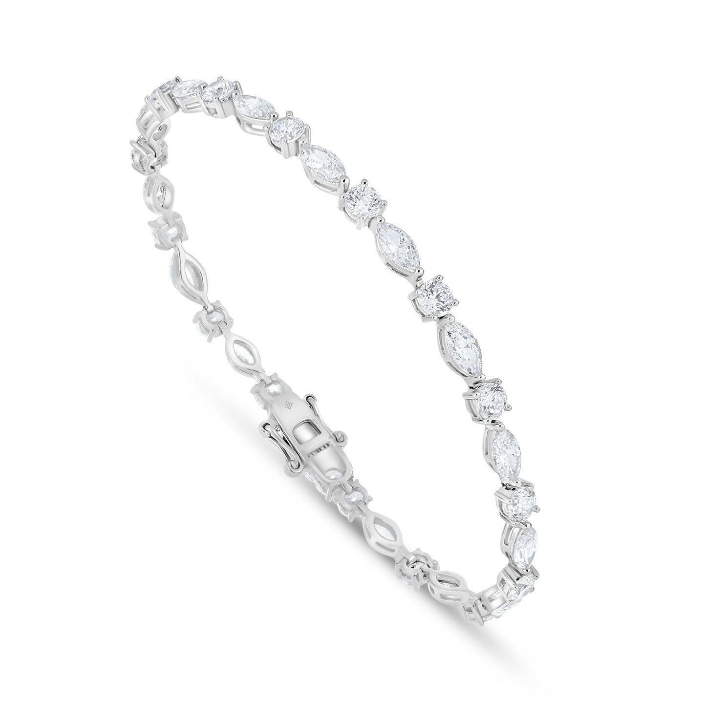 Sterling Silver 925 Bracelet Rhodium Plated Embedded With White Zircon