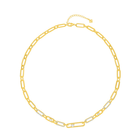 Sterling Silver 925 Necklace Golden Plated Embedded With White Zircon