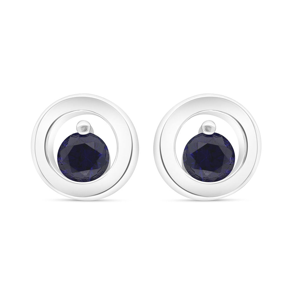 Sterling Silver 925 Earring Rhodium Plated Embedded With Sapphire Corundum