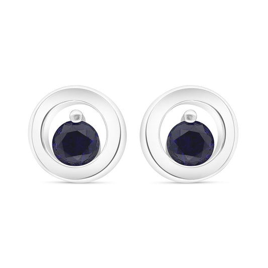 Sterling Silver 925 Earring Rhodium Plated Embedded With Sapphire Corundum