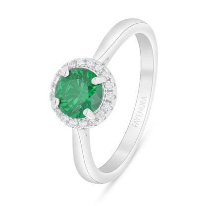 Sterling Silver 925 Ring Rhodium Plated Embedded With Emerald Zircon And White Zircon