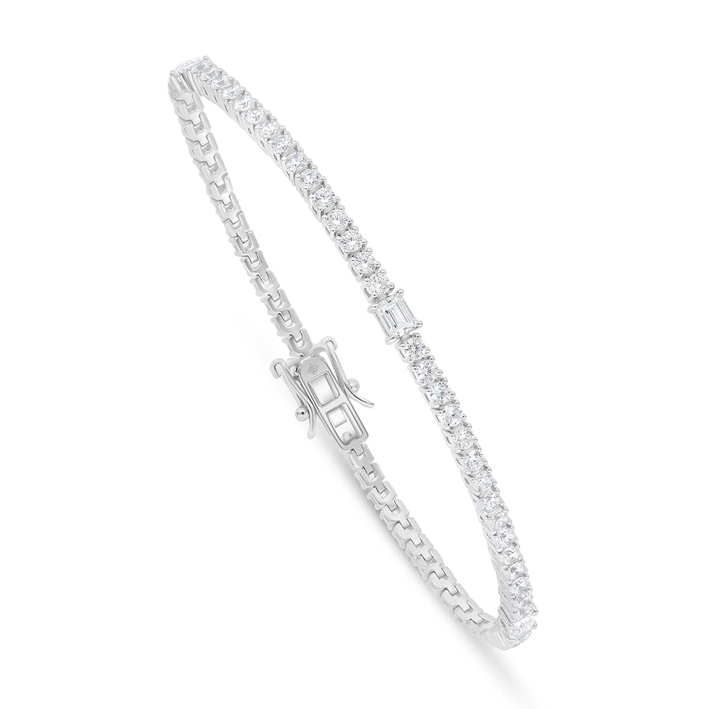 Sterling Silver 925 Bracelet Rhodium Plated Embedded With White Zircon