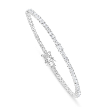 Sterling Silver 925 Bracelet Rhodium Plated Embedded With White Zircon