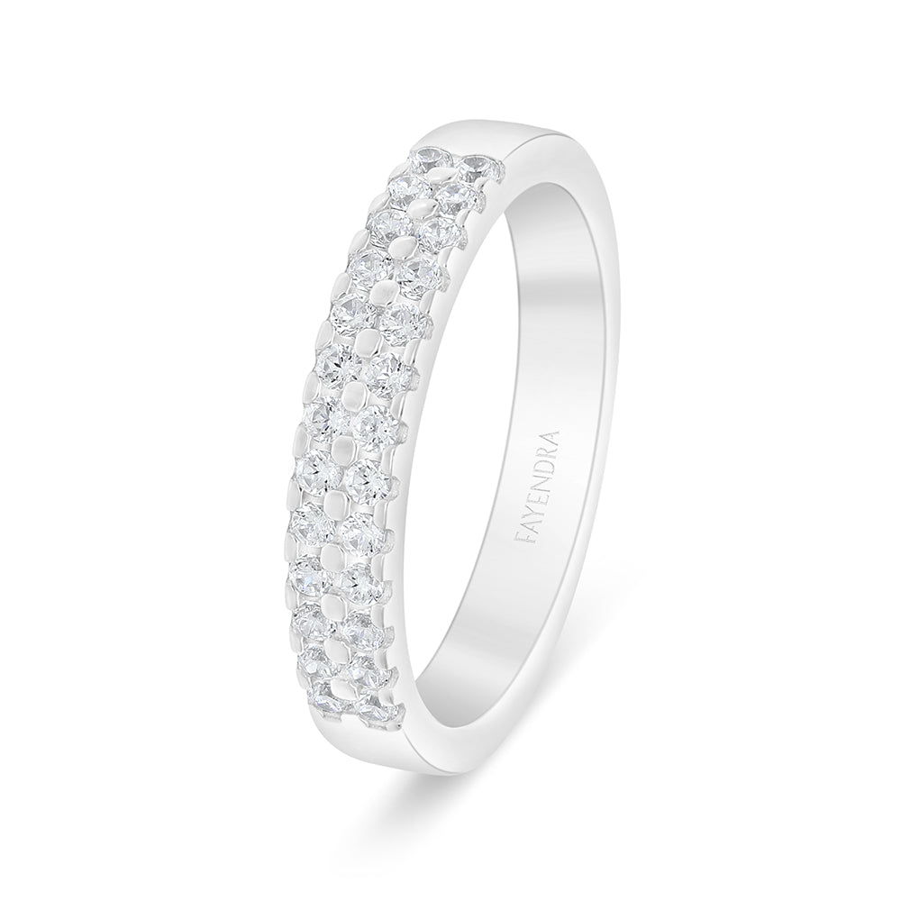 Sterling Silver 925 Ring Rhodium Plated Embedded With White Zircon