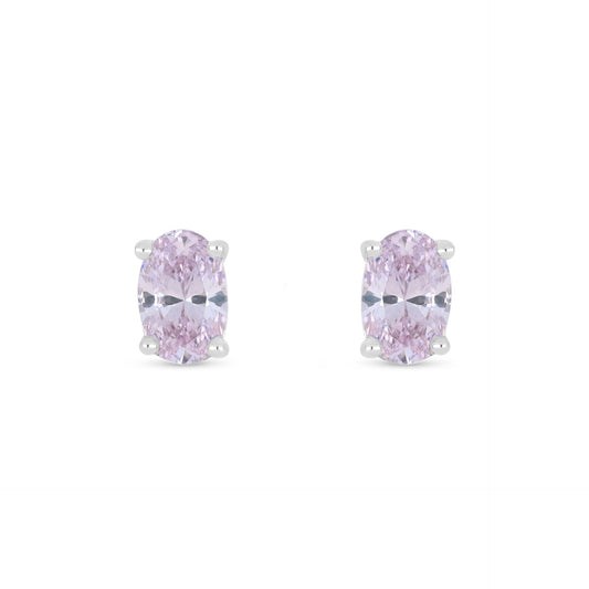 Sterling Silver 925 Earring Rhodium Plated Embedded With Pink Zircon And White Zircon