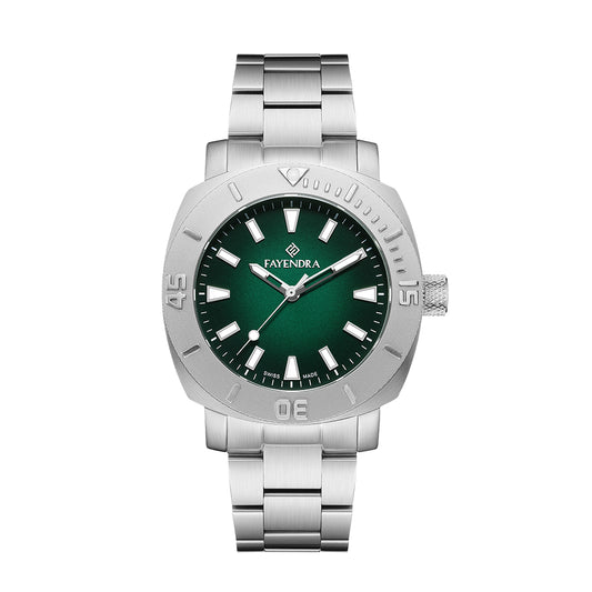 Stainless Steel 316L Watch Silver Color For Men - GREEN METAL DIAL