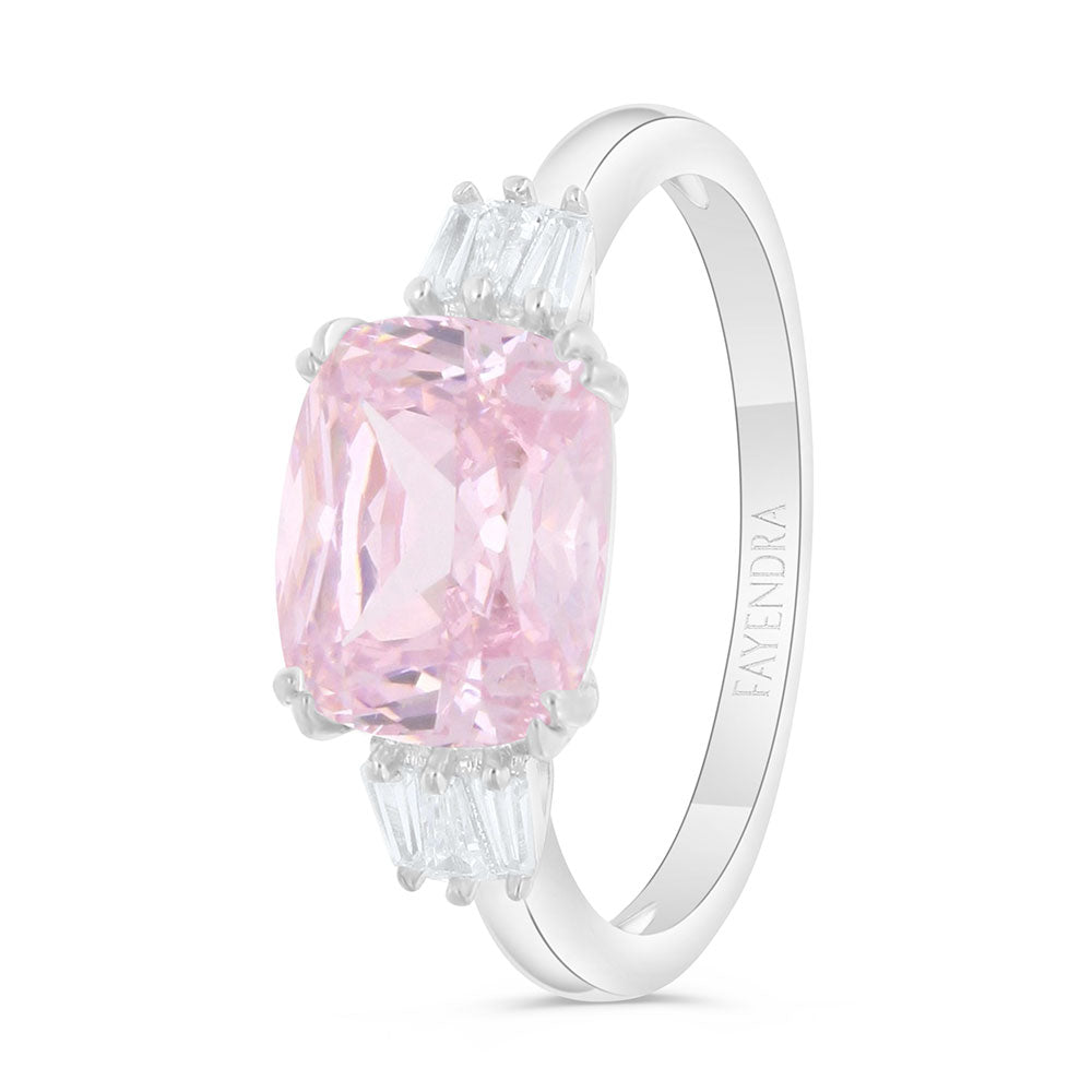 Sterling Silver 925 SET Rhodium Plated Embedded With pink  Zircon And White Zircon