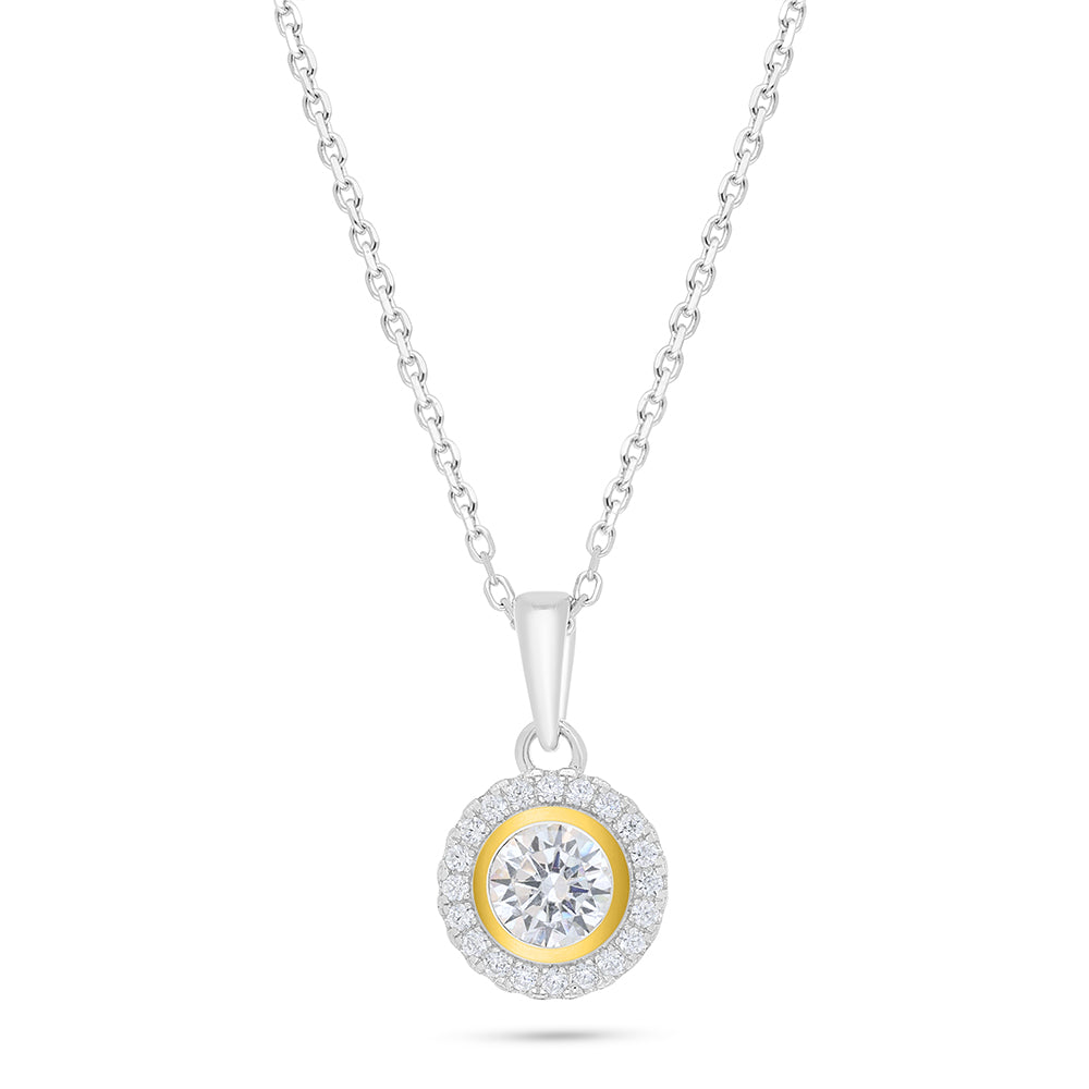 Sterling Silver 925 Necklace Rhodium And Golden Plated Embedded With White Zircon