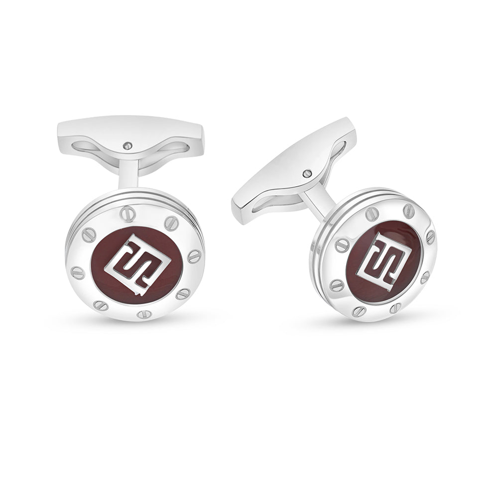 كبك ستانلس ستيل لون فضي عيار L316 مرصع احجار عقيق احمر Shiny Steel 