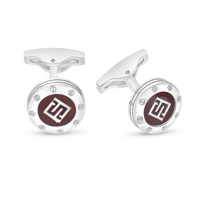 كبك ستانلس ستيل لون فضي عيار L316 مرصع احجار عقيق احمر Shiny Steel 