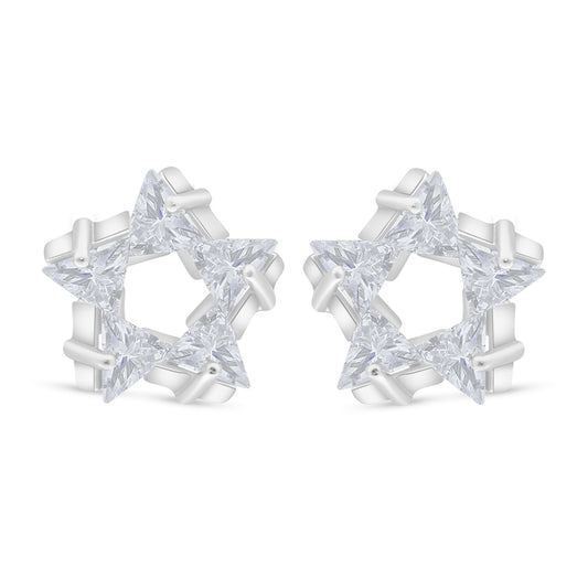 Sterling Silver 925 Earring Rhodium Plated Embedded With White Zircon