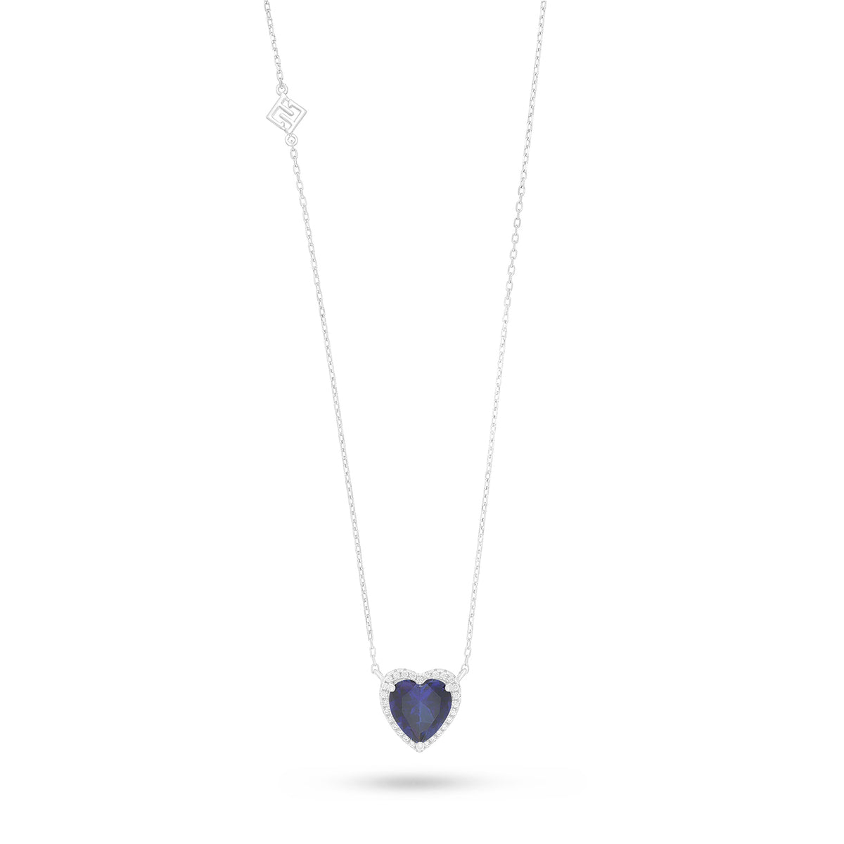 Sterling Silver 925 Necklace Rhodium Plated Embedded With Sapphire Corundum And White Zircon