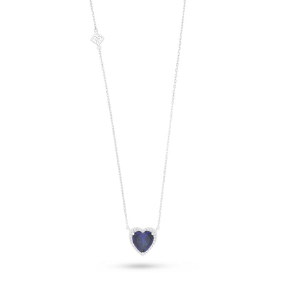 Sterling Silver 925 Necklace Rhodium Plated Embedded With Sapphire Corundum And White Zircon