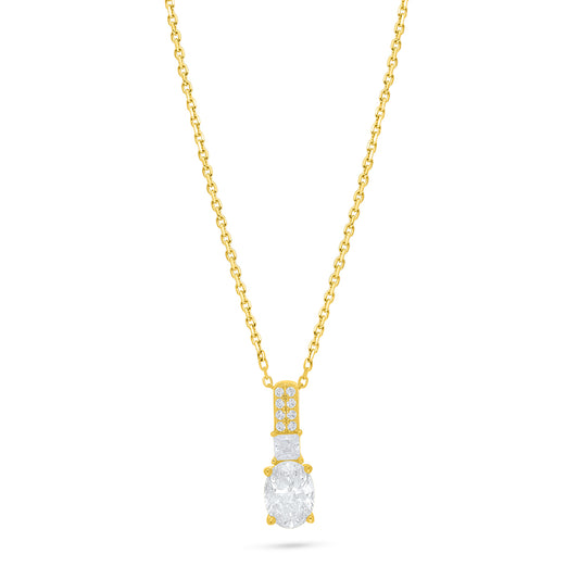 Sterling Silver 925 Necklace Golden Plated Embedded With White Zircon