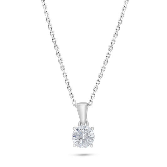 Sterling Silver 925 Necklace Rhodium Plated Embedded With White Zircon