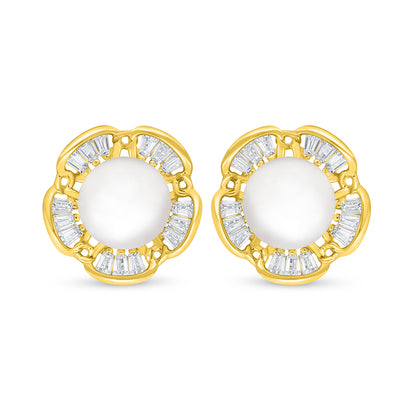 Sterling Silver 925 Earring Golden Plated Embedded With Natural White Pearl And White Zircon