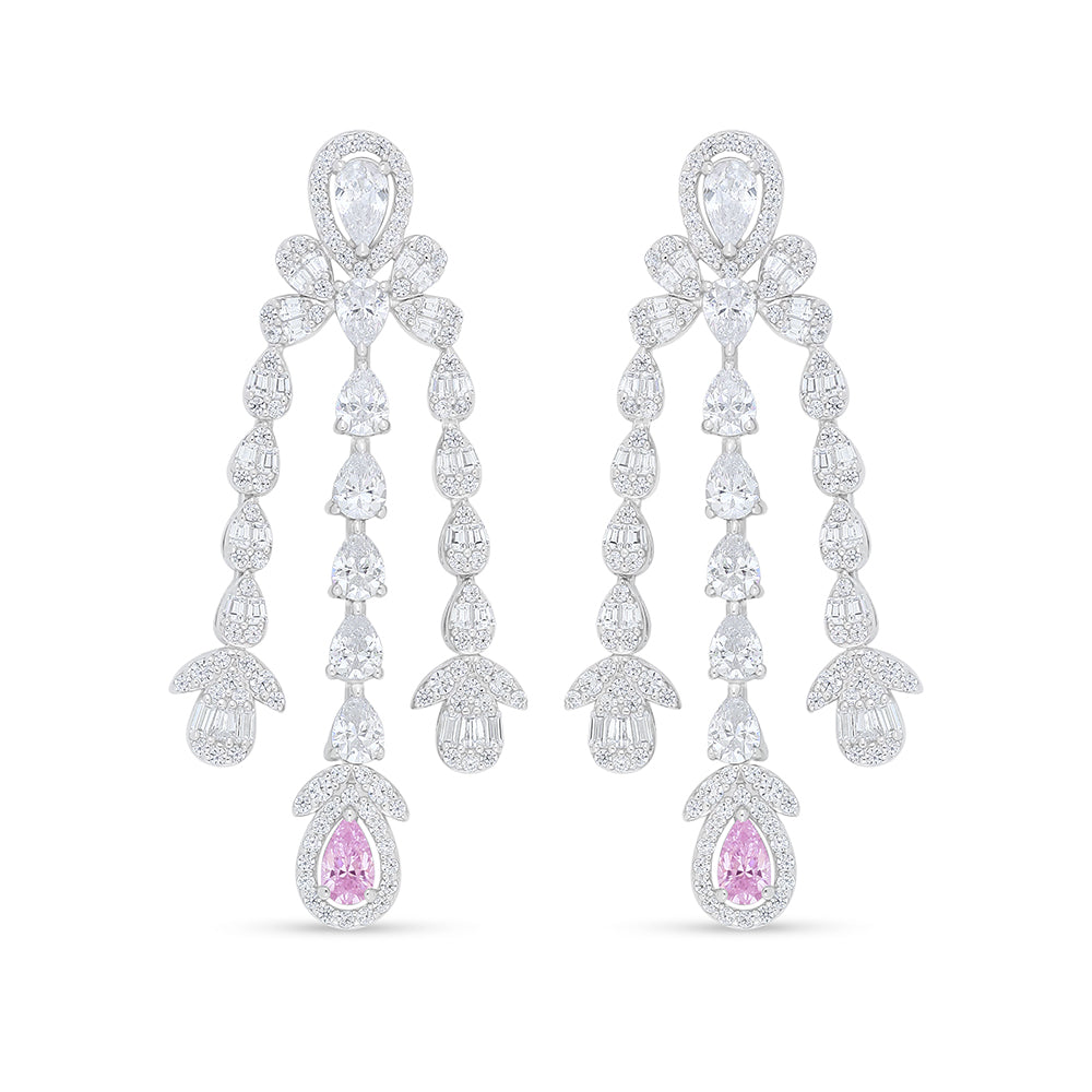 Sterling Silver 925 Set Rhodium Plated Embedded With Pink Zircon And White Zircon