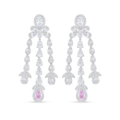 Sterling Silver 925 Set Rhodium Plated Embedded With Pink Zircon And White Zircon