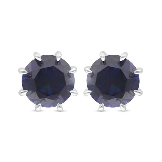 Sterling Silver 925 Earring Rhodium Plated Embedded With Sapphire Corundum