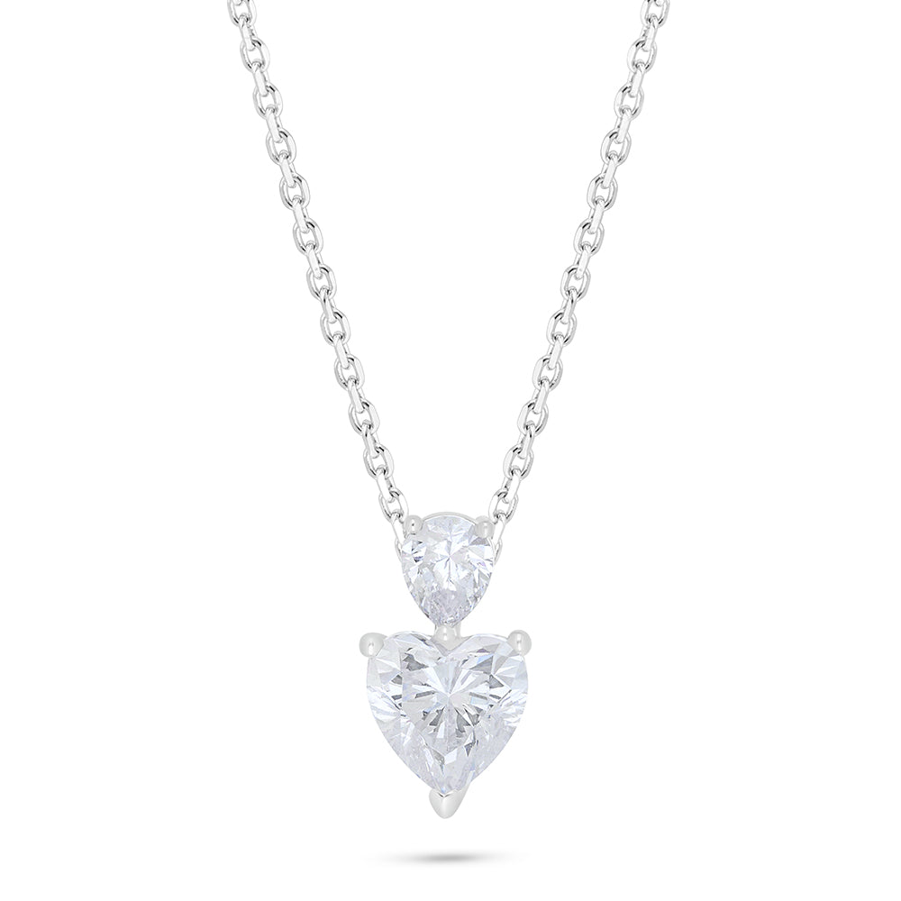 Sterling Silver 925 Necklace Rhodium Plated Embedded With White Zircon