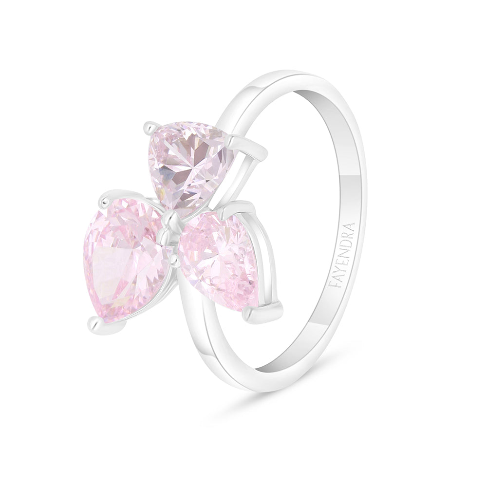 Sterling Silver 925 SET Rhodium Plated Embedded With Pink Zircon And White Zircon