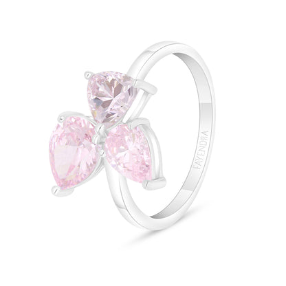 Sterling Silver 925 SET Rhodium Plated Embedded With Pink Zircon And White Zircon