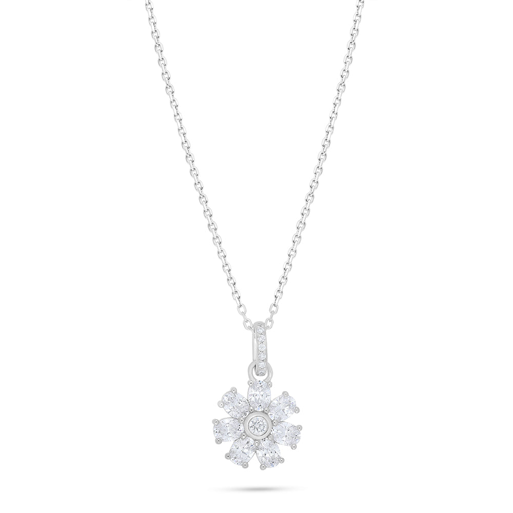 Sterling Silver 925 Necklace Rhodium Plated Embedded With White Zircon