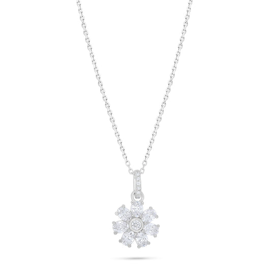 Sterling Silver 925 Necklace Rhodium Plated Embedded With White Zircon