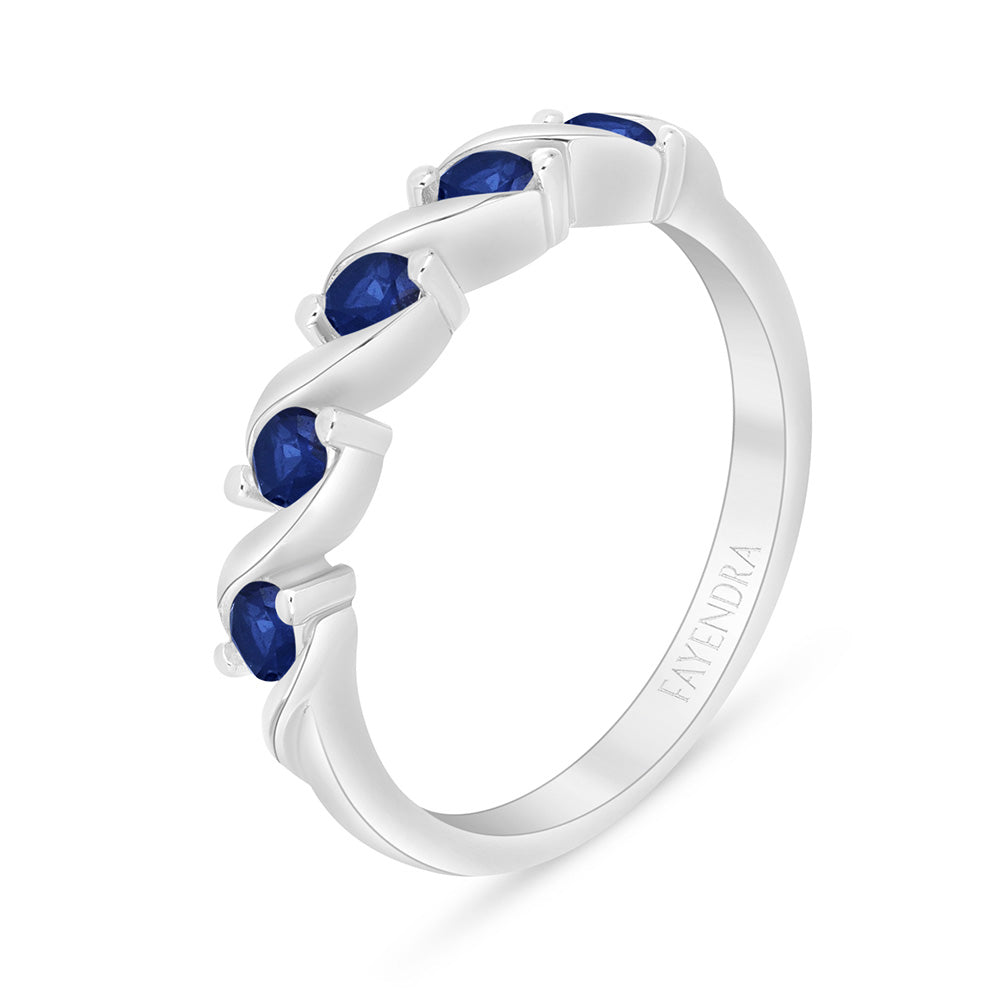 Sterling Silver 925 Ring Rhodium Plated Embedded With Sapphire Corundum