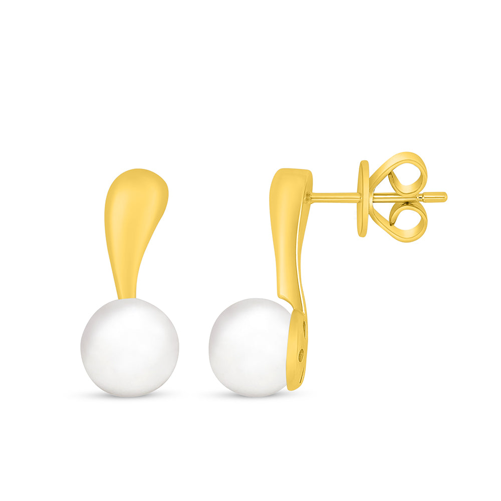 Sterling Silver 925 Earring Golden Plated Embedded With Natural White Pearl