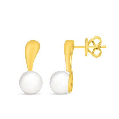 Sterling Silver 925 Earring Golden Plated Embedded With Natural White Pearl