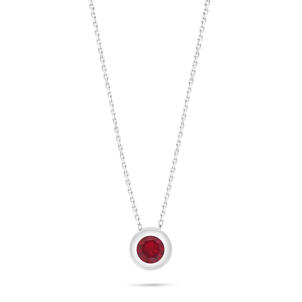 Sterling Silver 925 Necklace Rhodium Plated Embedded With Ruby Corundum