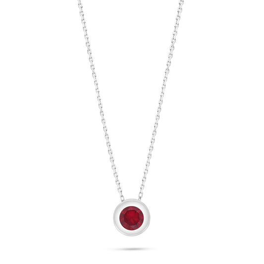 Sterling Silver 925 Necklace Rhodium Plated Embedded With Ruby Corundum