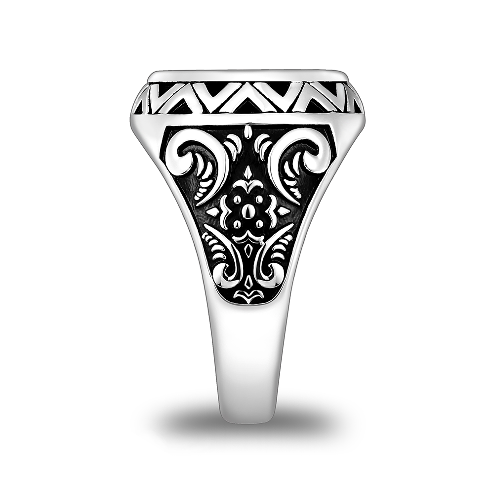 خاتم رجالي إسلامي من الفضة الخالصة عيار 925 مطلي روديوم و اسود