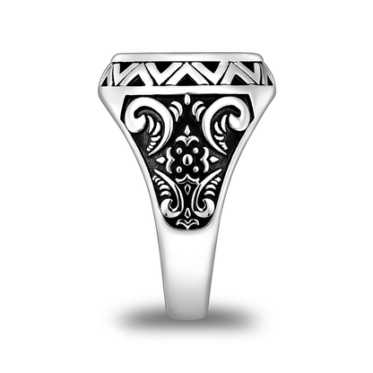 خاتم رجالي إسلامي من الفضة الخالصة عيار 925 مطلي روديوم و اسود