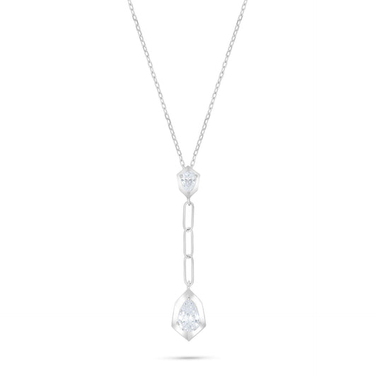 Sterling Silver 925 Necklace Rhodium Plated Embedded With White Zircon