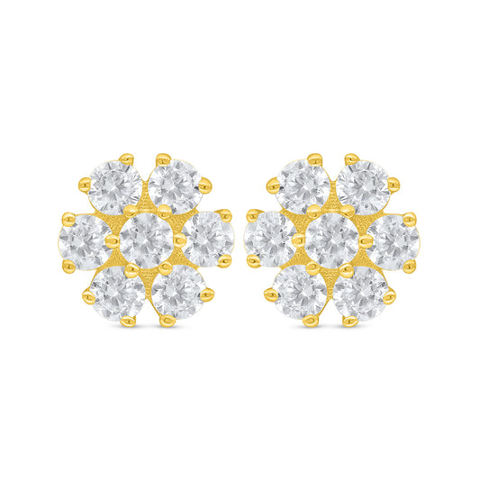 Sterling Silver 925 Earring Golden Plated Embedded With White Zircon
