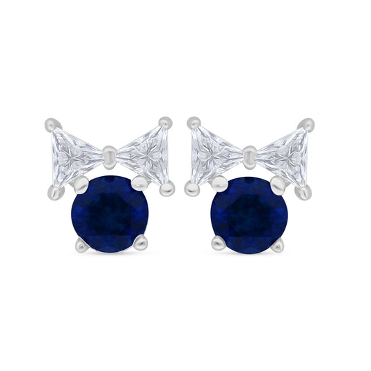 Sterling Silver 925 Earring Rhodium Plated Embedded With Sapphire Corundum And White Zircon
