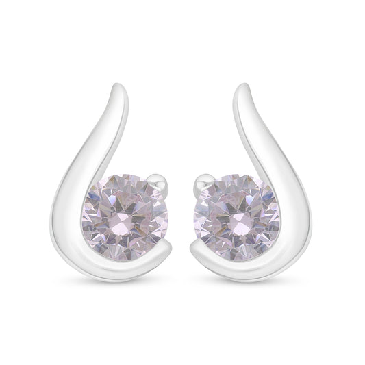Sterling Silver 925 Earring Rhodium Plated Embedded With Pink Zircon