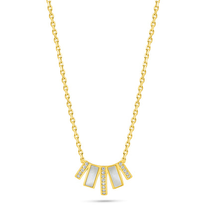 Sterling Silver 925 Necklace Golden Plated Embedded With White Shell And White Zircon