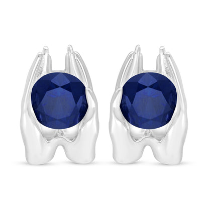 Sterling Silver 925 Earring Rhodium Plated Embedded With Sapphire Corundum