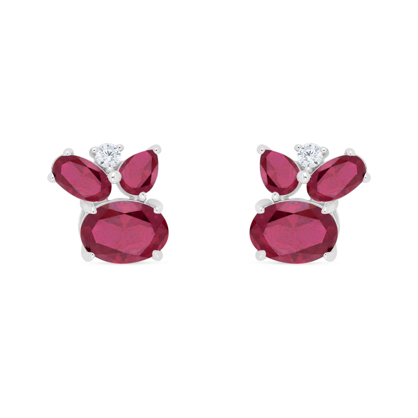 Sterling Silver 925 Earring Rhodium Plated Embedded With Ruby Corundum And White Zircon