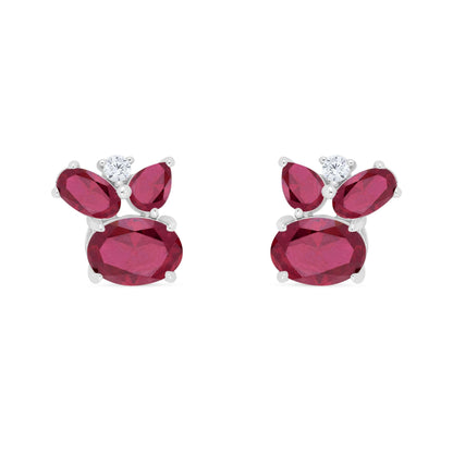 Sterling Silver 925 Earring Rhodium Plated Embedded With Ruby Corundum And White Zircon