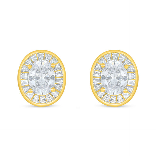 Sterling Silver 925 Earring Golden Plated Embedded With White Zircon