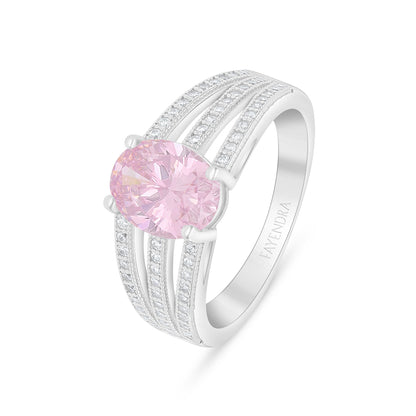 Sterling Silver 925 Ring Rhodium Plated Embedded With Pink Zircon And White Zircon