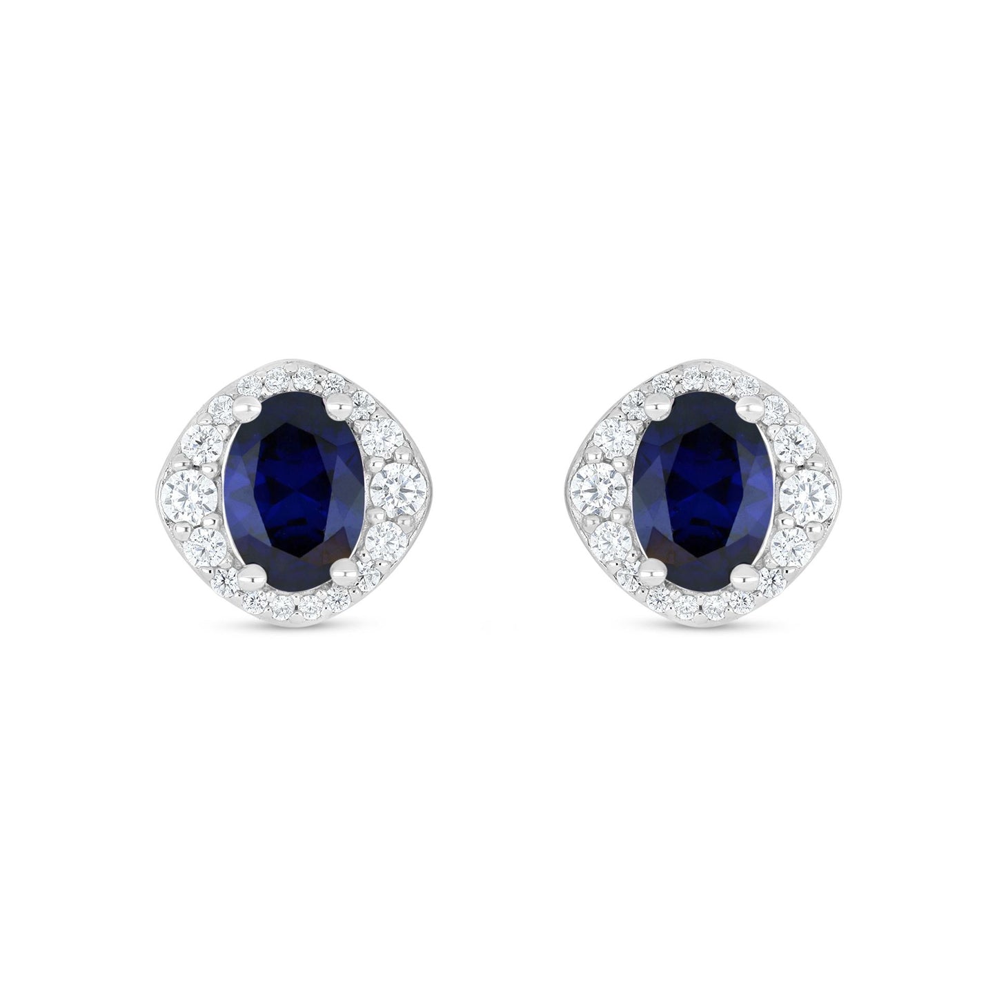 Sterling Silver 925 Earring Rhodium Plated Embedded With Sapphire Corundum And White Zircon